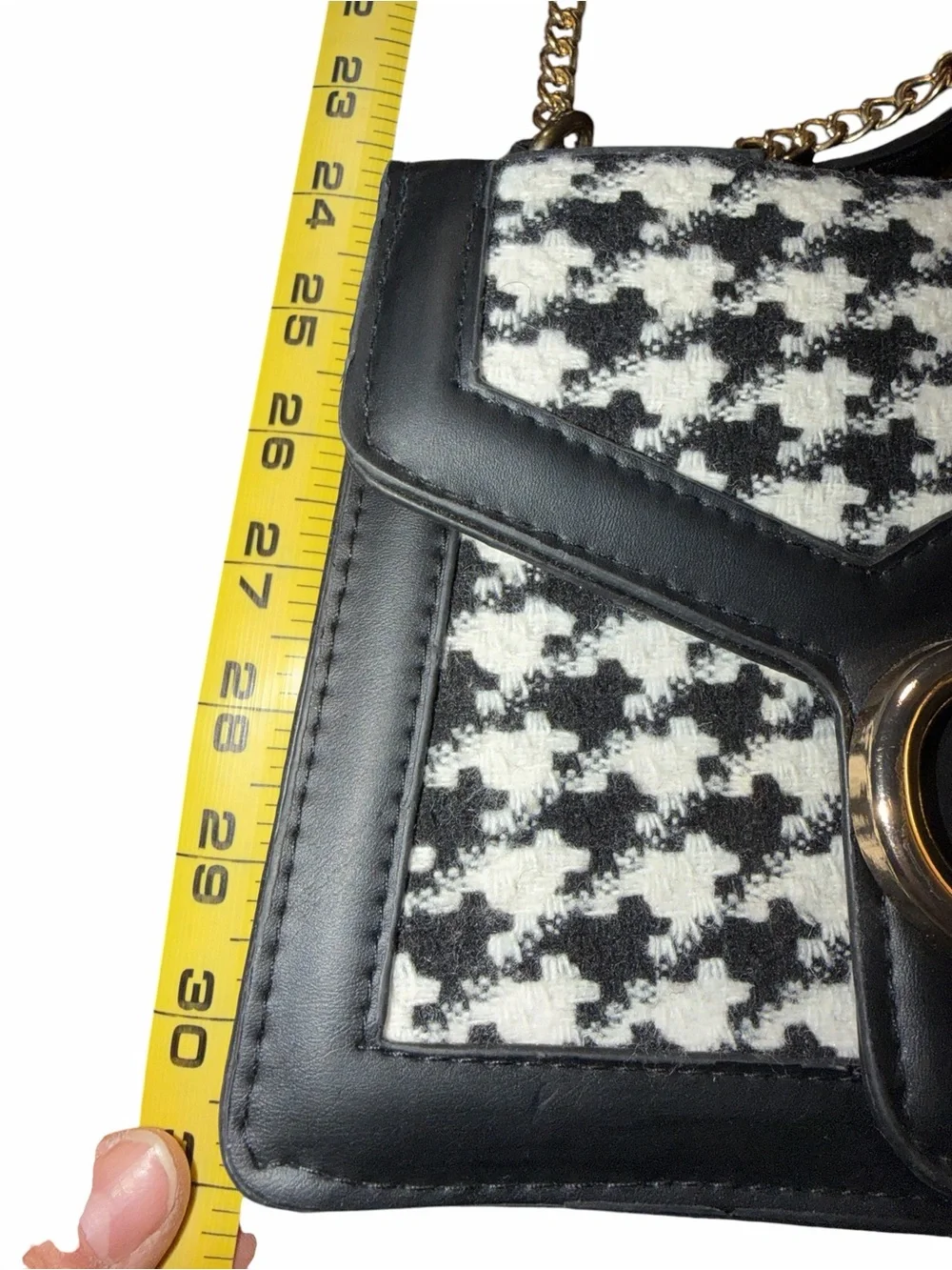 Women’s Black and Cream Houndstooth Crossbody Satchel